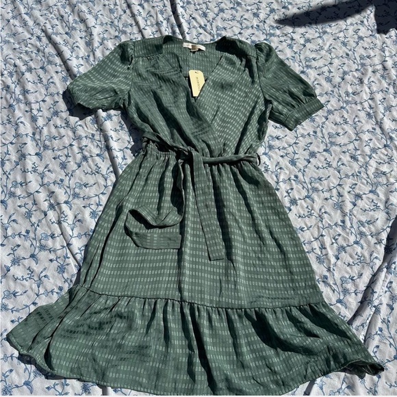 Monteau Green Faux Wrap Dress - Picture 1 of 5